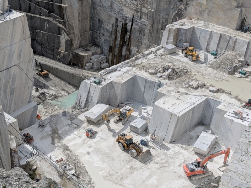 View down with little toy excavators.